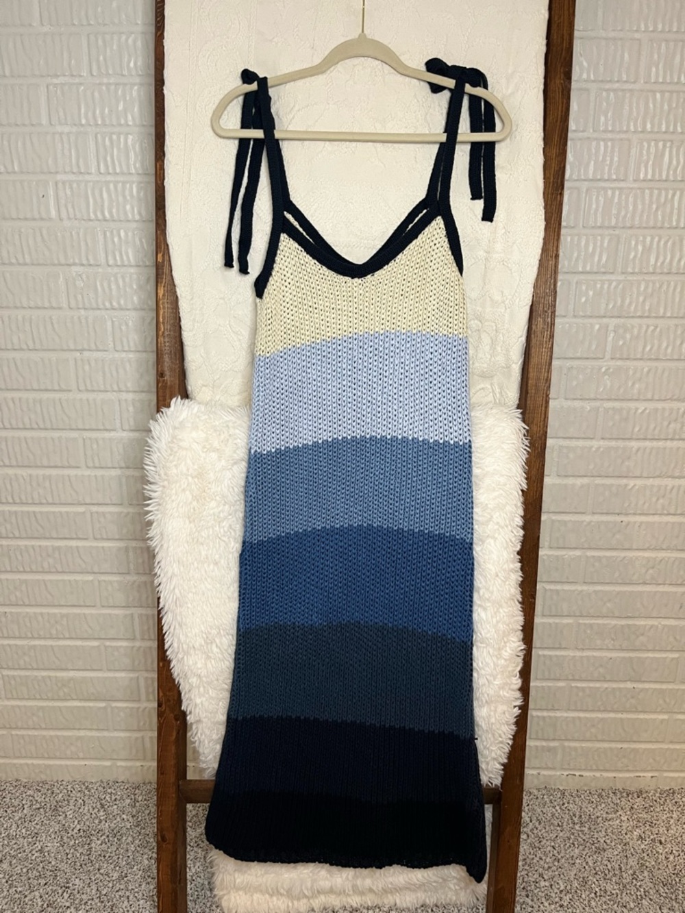 Zara Limited Edition Stripe Knit Maxi Dress Blue Ombré - Women’s Small - Picture 5 of 5